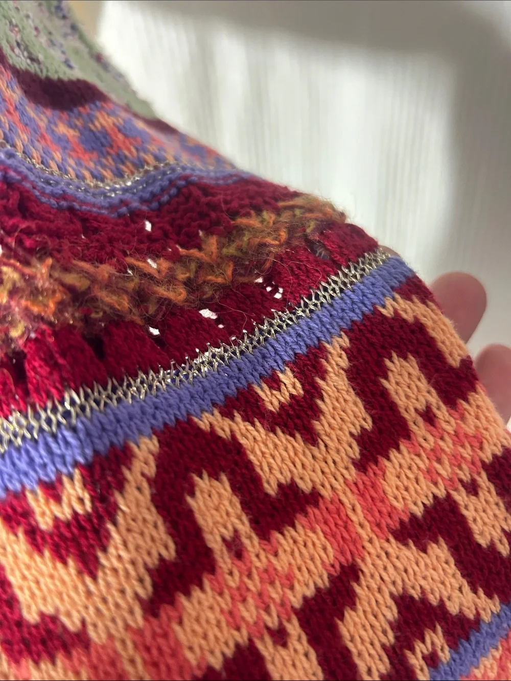 Free People Cream Turtleneck with Multicolor Fair Isle Sleeves